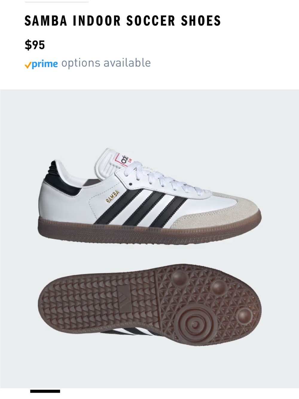adidas White Black Gum Sole Samba Indoor Sneakers